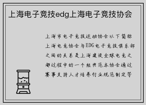 上海电子竞技edg上海电子竞技协会